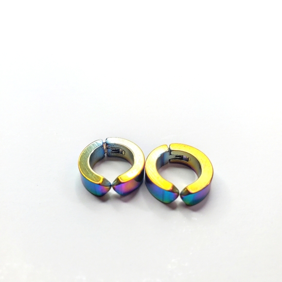 Rainbow Titanium Iridescent Stainless Steel Magnetic Hinged Hoop Clip Earrings - Picture 7 of 16